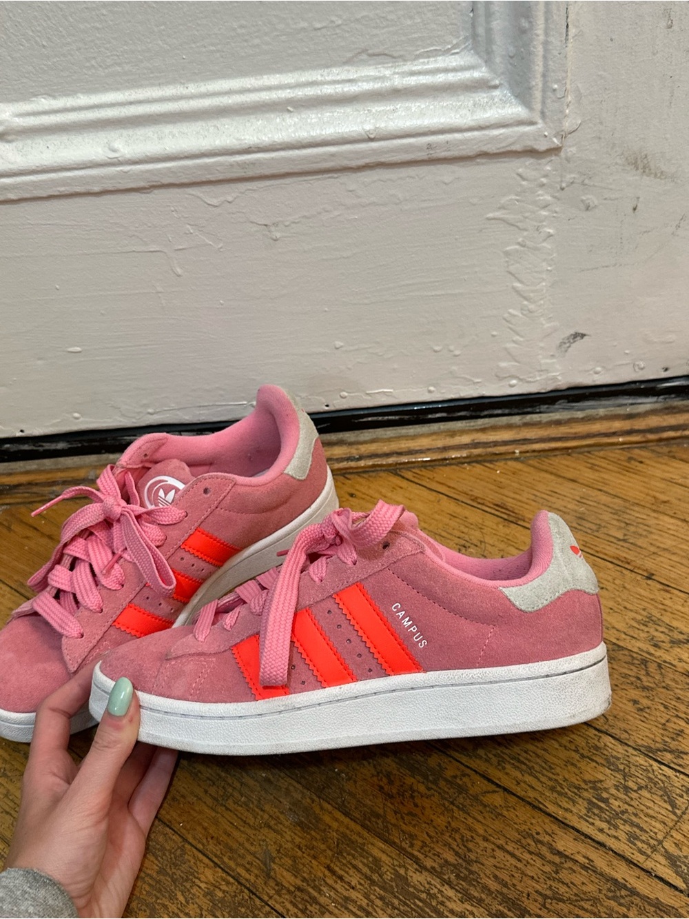 Adidas Pink Campus Suede Women's Sneakers with Coral Stripes
